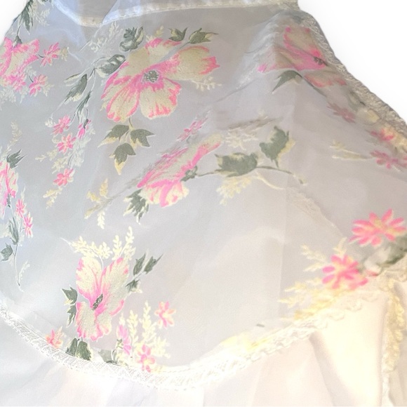 VTG Layered Chiffon Blend Sheer Neon Pink Floral Print Kitchen Half Apron - Picture 6 of 7